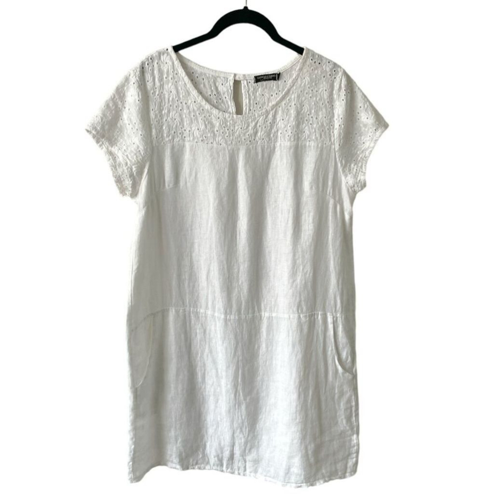 Women's White Eyelet Linen Mini Dress